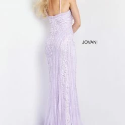 Jovani 05752 Long Embellished Prom Dress Pageant Gown V Neckline Lace Spaghetti Straps