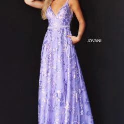 Ballgown Dresses Jovani 06814 Prom Dress Sequin Embellished A Line V Neckline Embellished Belt