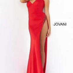 Jovani 07138 Prom Dress Strapless V Neckline Embellished High Side Slit Evening Gown