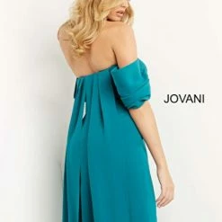 Jumpsuits & Rompers Jovani 08209 Formal Jumpsuit Strapless Cape Sleeves Crepe Fit And Flare Pants