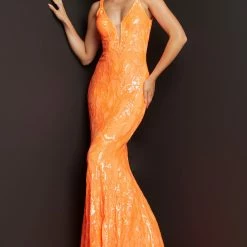 Jovani 3263 Mermaid Demask Sequin Prom Dress Pageant Gown V Back V Neck