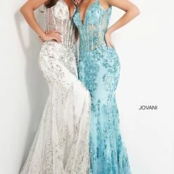 Jovani 3675 Prom Dress Sheer Corset Shimmer Mermaid Pageant Gown Mermaid Dresses