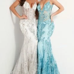 Jovani 3675 Long Prom Dress Sheer Corset Shimmer Mermaid Pageant Gown