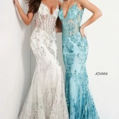 Jovani 3675 Long Prom Dress Sheer Corset Shimmer Mermaid Pageant Gown