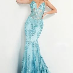Jovani 3675 Prom Dress Sheer Corset Shimmer Mermaid Pageant Gown