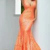 In Stock Mermaid Dresses Jovani 59762 Size 16 Neon Orange Sequin Mermaid Prom Dress Long Fitted Mermaid Pageant Gown