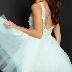 Jovani 63987 Floral Appliqués Homecoming Dress Prom Dress Tulle Floral Cocktail Gown