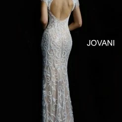 Backless Dresses Jovani Bridal JB48274 Heavily Embellished Column Wedding Dress Cutout Back Fringe