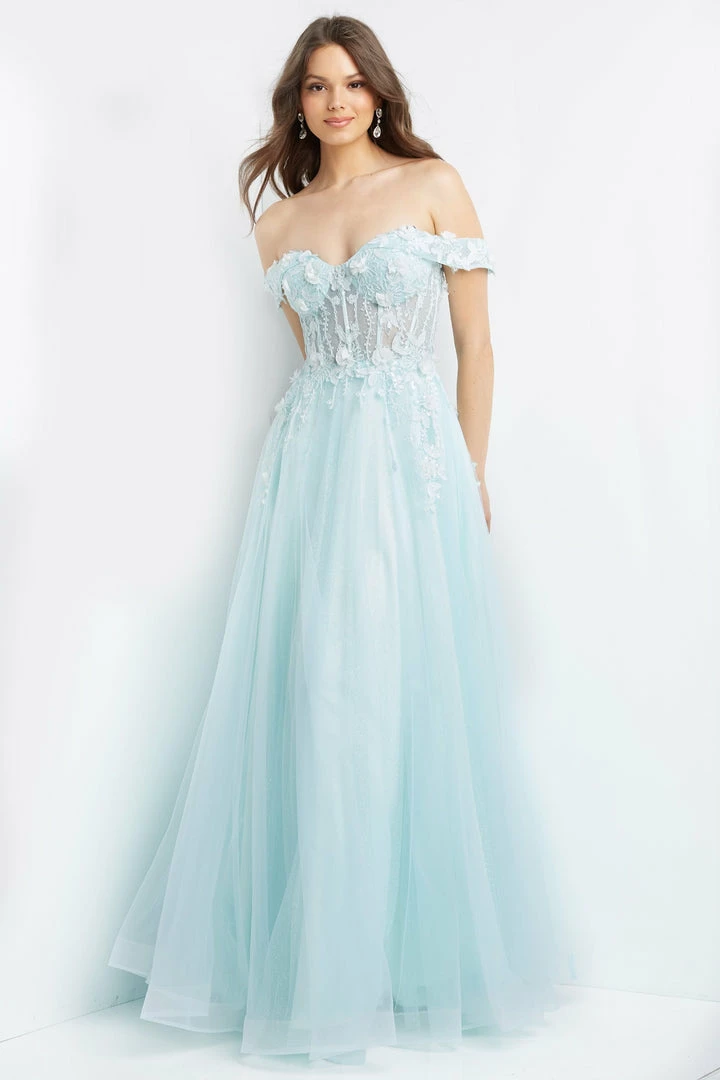 In Stock Jovani JVN08295 Size 6, 8 Aqua Prom Dress Off The Shoulder Lace Sheer Corset A Line Ball Gown Ballgown Dresses 3 In Stock Jovani JVN08295 Size 6, 8 Aqua Prom Dress Off The Shoulder Lace Sheer Corset A Line Ball Gown Ballgown Dresses