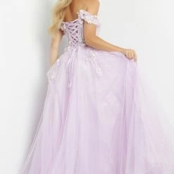 JVN By Jovani Corset Dresses Jovani JVN08295 Prom Dress Off The Shoulder 3D Lace Corset A Line Flowy Glitter Tulle 10 JVN By Jovani Corset Dresses Jovani JVN08295 Prom Dress Off The Shoulder 3D Lace Corset A Line Flowy Glitter Tulle