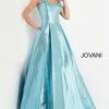 In Stock Ballgown Dresses Jovani JVN03479 Blue Metallic Prom Dress Ballgown Spaghetti Straps With Bows Size 6