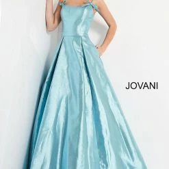 JVN By Jovani Ballgown Dresses Jovani JVN03479 Metallic Prom Dress Ballgown Spaghetti Straps With Bows