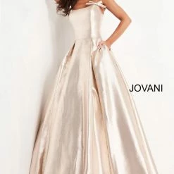 JVN By Jovani Ballgown Dresses Jovani JVN03479 Metallic Prom Dress Ballgown Spaghetti Straps With Bows