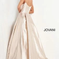 JVN By Jovani Ballgown Dresses Jovani JVN03479 Metallic Prom Dress Ballgown Spaghetti Straps With Bows