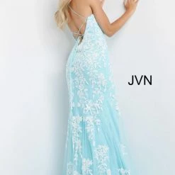 JVN By Jovani Jovani JVN06660 Long Fitted Lace V Neck Prom Dress Formal Pageant Backless Gown