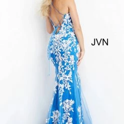 JVN By Jovani Backless Dresses Jovani JVN06660 Lace V Neckline Prom Dress Formal Gown Backless