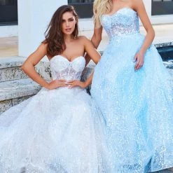 JVN By Jovani Ballgown Dresses Jovani JVN08417 Lace Prom Dress Strapless Ball Gown Sheer Corset JVN 08417