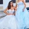 In Stock Ballgown Dresses Jovani JVN08417 Lace Prom Dress Strapless Ball Gown Sheer Corset Light Blue Size 10