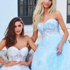 JVN By Jovani Ballgown Dresses Jovani JVN08417 Lace Prom Dress Strapless Ball Gown Sheer Corset JVN 08417