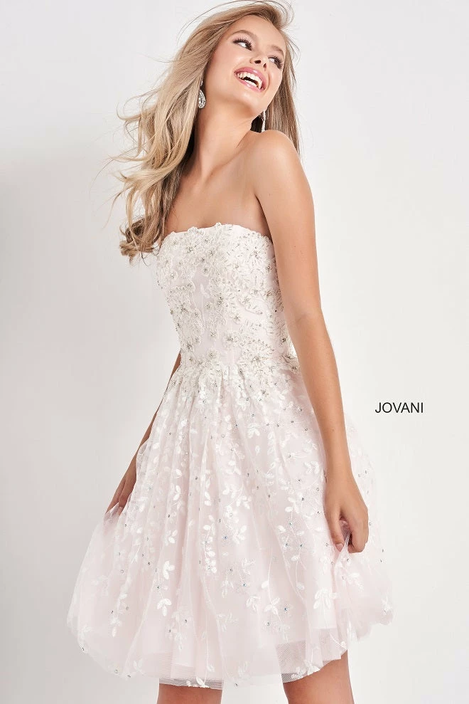 Jovani Kids K68026 Fit & Flare Short Gown Floral Kids Formal Party Dress White Pink Short Prom Dresses 4 Jovani Kids K68026 Fit & Flare Short Gown Floral Kids Formal Party Dress White Pink Short Prom Dresses