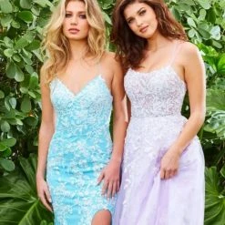 JVN By Jovani Jovani JVN06660 Long Fitted Lace V Neck Prom Dress Formal Pageant Backless Gown