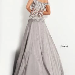 Jovani 03369 Grey Off The Shoulder Evening Dress Satin A Line Mother Of The Bride Gown