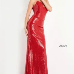 Sequin Dresses Jovani 03523 Red Strapless Sweetheart Neckline Prom Dress Sequins Evening Gown