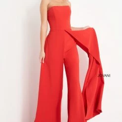 Jumpsuits & Rompers Jovani 03529 Red Jumpsuit Wide Leg Side Overlays Strapless Straight Neckline 8 Jumpsuits & Rompers Jovani 03529 Red Jumpsuit Wide Leg Side Overlays Strapless Straight Neckline