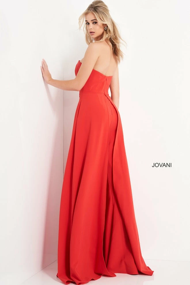 Jumpsuits & Rompers Jovani 03529 Red Jumpsuit Wide Leg Side Overlays Strapless Straight Neckline 6 Jumpsuits & Rompers Jovani 03529 Red Jumpsuit Wide Leg Side Overlays Strapless Straight Neckline