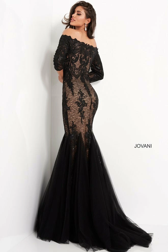 Jovani 3376 Black Lace Mermaid Evening Dress Off The Shoulder 7 Jovani 3376 Black Lace Mermaid Evening Dress Off The Shoulder