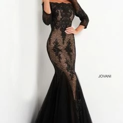 Jovani 3376 Black Lace Mermaid Evening Dress Off The Shoulder