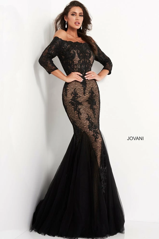 Jovani 3376 Black Lace Mermaid Evening Dress Off The Shoulder 6 Jovani 3376 Black Lace Mermaid Evening Dress Off The Shoulder
