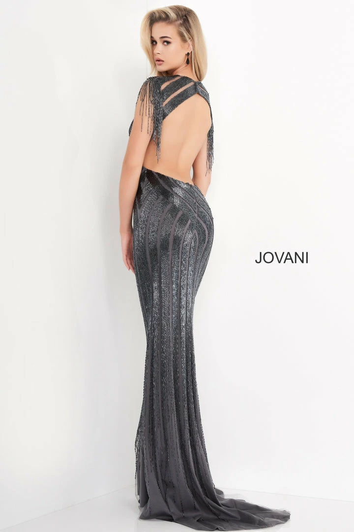 Fringe & Tassels Jovani Nude And Silver Beaded Open Back Dress 40900 6 Fringe & Tassels Jovani Nude And Silver Beaded Open Back Dress 40900