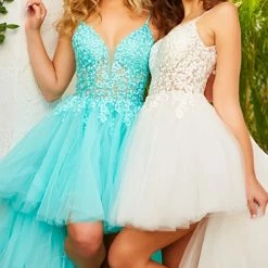 Jovani 07263 High Low Prom Dress Embroidered Floral Bodice Pleated Train 12 Jovani 07263 High Low Prom Dress Embroidered Floral Bodice Pleated Train