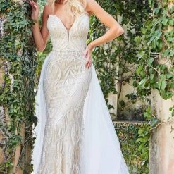 Jovani Bridal JB06673 Long Fitted Embellished Peak Wedding Dress Overskirt Bridal Gown