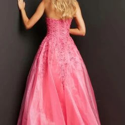 JVN By Jovani Jovani JVN05451 Long Shimmer Ball Gown Prom Dress Floral Applique Glitter Ballgown Dresses