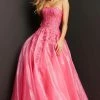 JVN By Jovani Jovani JVN05451 Long Shimmer Ball Gown Prom Dress Floral Applique Glitter Ballgown Dresses