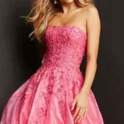 JVN By Jovani Jovani JVN05451 Long Shimmer Ball Gown Prom Dress Floral Applique Glitter Ballgown Dresses