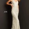 JVN By Jovani Jovani JVN06472 Champagne Embroidered Lace V Neckline Prom Dress Sweeping Train Backless Dresses 2 JVN By Jovani Jovani JVN06472 Champagne Embroidered Lace V Neckline Prom Dress Sweeping Train Backless Dresses