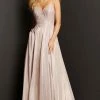 JVN By Jovani Ballgown Dresses Jovani JVN 06731 A Line Shimmer Floral Lace Prom Dress Pockets V Neck Gown