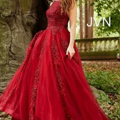 JVN By Jovani Jovani JVN59046 Sheer Tulle Lace High Neck Ballgown Prom Dress Formal Gown Ballgown Dresses