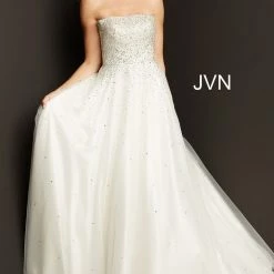 JVN By Jovani Jovani JVN65664 Strapless Embellished Tulle Ballgown Prom Dress Embellished Corset JVN 65664