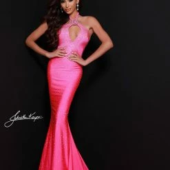 In Stock Johnathan Kayne 2401 Fitted Halter Prom Dress Fuchsia Size 4