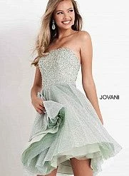 Jovani Kids K04445 Girls Short Fit And Flare Formal Cocktail Dress Strapless Embellished Short Prom Dresses