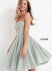 Jovani Kids K04445 Girls Short Fit And Flare Formal Cocktail Dress Strapless Embellished Short Prom Dresses