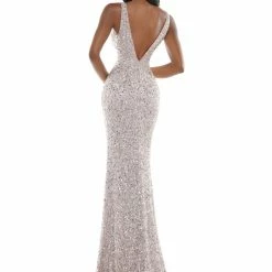 Colors Backless Dresses Ashley Lauren K103 Long Fitted Sequin Prom Dress V Neck Beaded Evening Gown