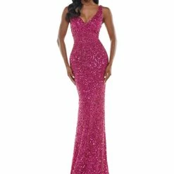 Colors Backless Dresses Ashley Lauren K103 Long Fitted Sequin Prom Dress V Neck Beaded Evening Gown