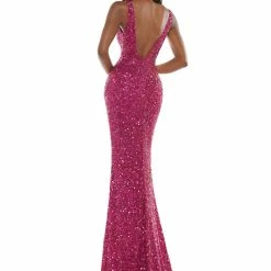 Colors Backless Dresses Ashley Lauren K103 Long Fitted Sequin Prom Dress V Neck Beaded Evening Gown