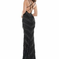 Backless Dresses Colors K109 Long Fitted Beaded Fringe Formal Pageant Dress Prom Chevron Backless