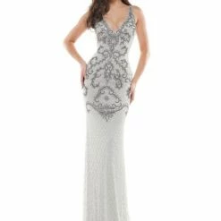 Colors K111 Long Fitted Beaded Formal Evening Dress V Neckline Prom Dress Pageant